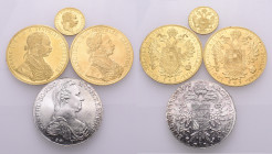 WORLD. Circa 20th century. (Mixed metals, 59.48 g). Lot of Four (4) gold and silver official contemporary restrikes of Imperial Austrian coins, includ...