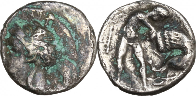 Southern Apulia, Tarentum, c. 380-325 BC. AR Diobol (13mm, 1.00g). Good Fine