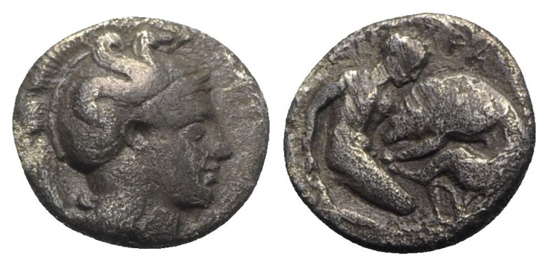 Southern Apulia, Tarentum, c. 380-325 BC. AR Diobol (10mm, 1.09g, 12h). Head of ...