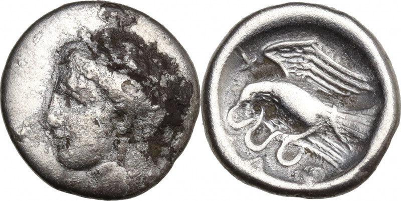 Euboia, Chalkis, c. 338-308 BC. AR Drachm (16.5mm, 3.60g). Fine / Good Fine