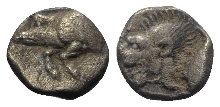 Mysia, Kyzikos, c. 450-400 BC. AR Obol (8mm, 0.78g, 3h). Forepart of boar l.; to...