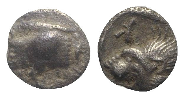 Mysia, Kyzikos, c. 450-400 BC. AR Hemiobol (6mm, 0.33g, 9h). Forepart of boar l....