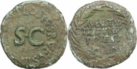 Augustus (27 BC-14 AD). Æ Dupondius (26mm, 8.80g). Rome, C. Plotius Rufus, moneyer. Good Fine