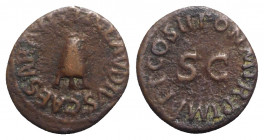 Claudius (41-54). Æ Quadrans (18mm, 2.35g, 6h). Rome, AD 41. Three-legged modius. R/ Legend around large S • C. RIC I 90. Brown patina, near VF