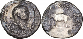 Titus (79-81). AR Denarius (19mm, 2.60g). Rome - R/ Elephant. Fine
