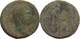 Hadrian (117-138). Æ As (25.5mm, 15.70g). Rome - R/ Emperor clasping hands with Felicitas. Fine