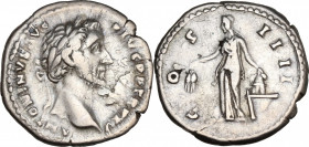 Antoninus Pius (138-161). AR Denarius (19mm, 3.30g). Rome - R/ Annona. Good Fine