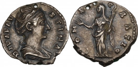 Diva Faustina Senior (died 140/1). AR Denarius (17mm, 3.10g). Rome - R/ Ceres. Holed, near VF