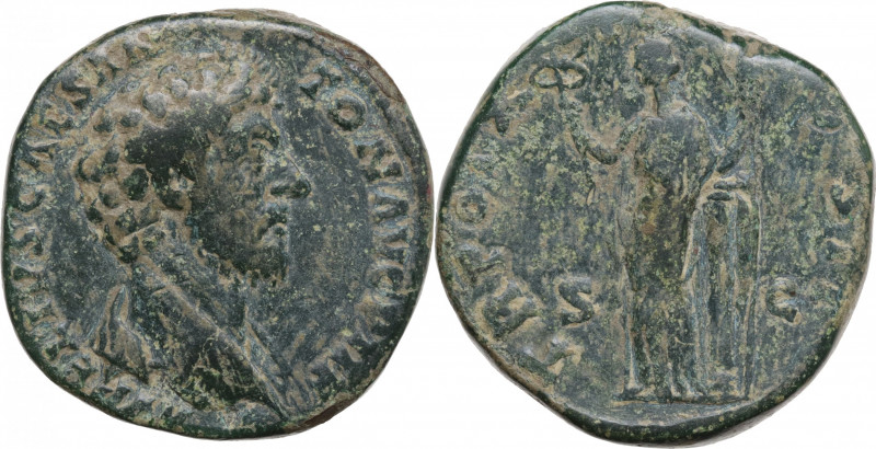 Marcus Aurelius (Caesar, 139-161). Æ Sestertius (29mm, 27.60g). Rome - R/ Felici...