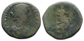 Faustina Junior (Augusta, 147-175). Æ Sestertius (30mm, 24.78g, 1h). Rome, c. 170-175/6. Draped bust r. R/ Mater Magna (Cybele) seated r. on throne be...