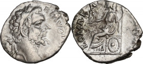 Septimius Severus (193-211). AR Denarius (17.5mm, 2.20g). R/ Roma seated. Good Fine