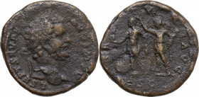 Septimius Severus (193-211). Æ Sestertius (32mm, 24.20g). Rome - R/ Roma crowning emperor. Good Fine