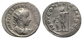 Gordian III (238-244). AR Antoninianus (23mm, 3.78g, 6h). Rome, AD 238. Radiate, draped and cuirassed bust r. R/ Jupiter standing l., holding thunderb...