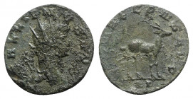 Gallienus (253-268). Antoninianus (20.5mm, 3.17g, 10h). Rome, 267-8. Radiate head r. R/ Stag walking r.; XI. RIC V 179. Roughness, Good Fine