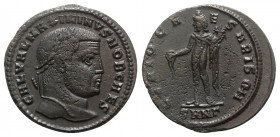 Maximinus II (Caesar, 305-309). Æ Follis (26mm, 6.21g, 6h). Nicomedia, 308-9. Laureate head r. R/ Genius standing l., holding patera and cornucopia; e...