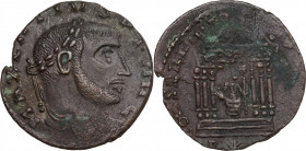 Maxentius (307-312). Æ Follis (23mm, 3.50g). Rome - R/ Roma within temple. Good Fine