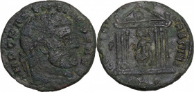 Maxentius (307-312). Æ Follis (22.5mm, 5.20g). Rome - R/ Roma within temple. Good Fine