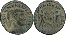 Maxentius (307-312). Æ Follis (25mm, 5.70g). Ostia - R/ Dioscuri. Good Fine