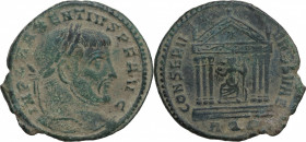Maxentius (306-312). Æ Follis (26mm, 6.10g). Aquileia - R/ Roma within temple. Good Fine