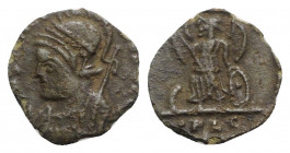 Commemorative Series, 330-354. Æ Follis (13mm, 0.78g, 6h). Lugdunum, 330-1. Helmeted and mantled bust of Constantinople l., holding sceptre. R/ Victor...