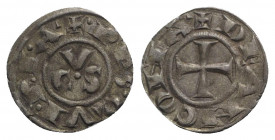 Italy, Ancona, Republic, 13th century. AR Denaro (16mm, 0.69g, 11h). CVS. R/ Cross. Biaggi 33. Good VF