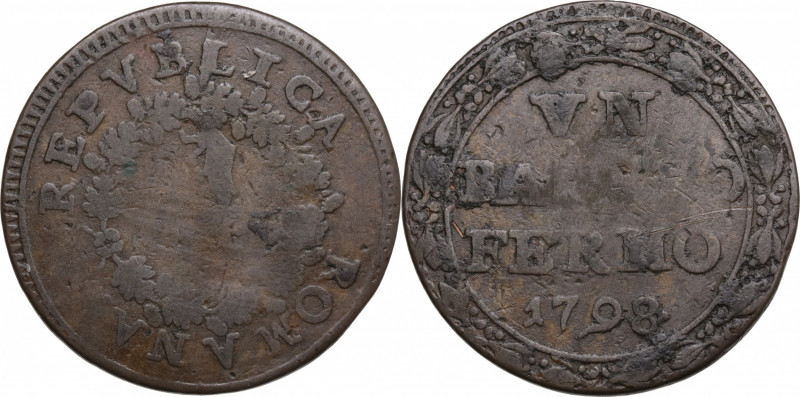 Italy, Fermo. Prima Repubblica Romana, 1798-1799. Æ Baiocco 1798 (30mm, 9.50g). ...