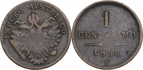 Italy, Kingdom of Lombardy-Venetia. Æ 1 Centesimo 1852 (15mm, 1.00g). Good Fine