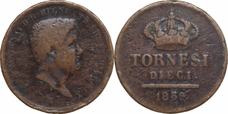 Italy, Napoli. Ferdinando II di Borbone (1830-1859). Æ 10 Tornesi 1839 (37mm, 28...