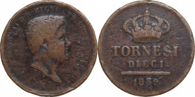 Italy, Napoli. Ferdinando II di Borbone (1830-1859). Æ 10 Tornesi 1839 (37mm, 28.00g). Fine