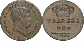 Italy, Napoli. Ferdinando II di Borbone (1830-1859). Æ 1 Tornese 1840 (19mm, 3.00g). Good Fine - near VF