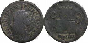 Italy, Napoli. Ferdinando IV di Borbone (1759-1816). Æ 9 Cavalli 1790 (24mm, 4.20g). Good Fine