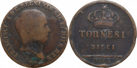 Italy, Napoli. Francesco I di Borbone (1825-1830). Æ 10 Tornesi 1825 (38mm, 28.80g). Fine - Good Fine