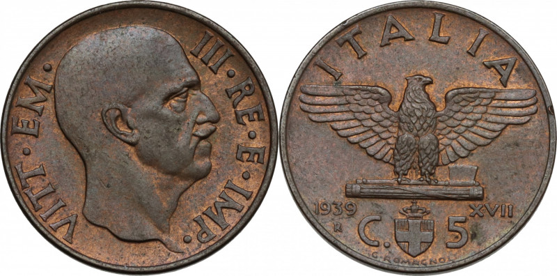 Italy, Regno d'Italia. Vittorio Emanuele III (1900-1943). 5 Centesimi 1939 (19.5...