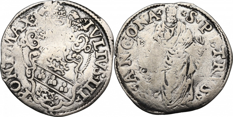 Italy, Papal States. Ancona, Giulio III (1550-1555). AR Giulio (27mm, 2.60g). Go...