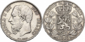 Belgium. Leopold II (1865-1878). AR 5 Francs 1868 (37mm, 25.00g). VF