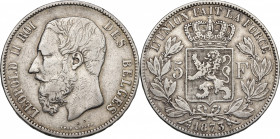 Belgium. Leopold II (1865-1878). AR 5 Francs 1873 (37mm, 24.80g). Near VF