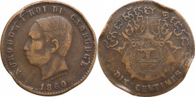 Cambogia, Norodom I (1860-1904). Æ 10 Centimes 1860 (30.5mm, 9.80g). Good Fine