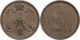Finland, Alexander II (1855-1881). 1 Penni 1873 (15mm, 1.20g). VF