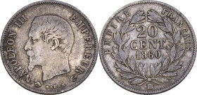 France, Napoléon III (1852-1870). AR 20 Cent 1860 (15mm, 0.50g). Good Fine - near VF