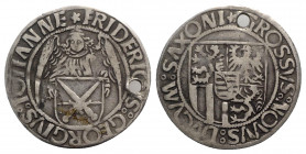 Germany, Saxony. Friedrich III, Georg and Johann (1500-1507). AR Schreckenberger (29mm, 4.11g, 8h). Ducal arms with angel above. R/ Arms within inner ...