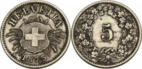 Switzerland, 5 Rappen 1873 (17mm, 1.60g). VF