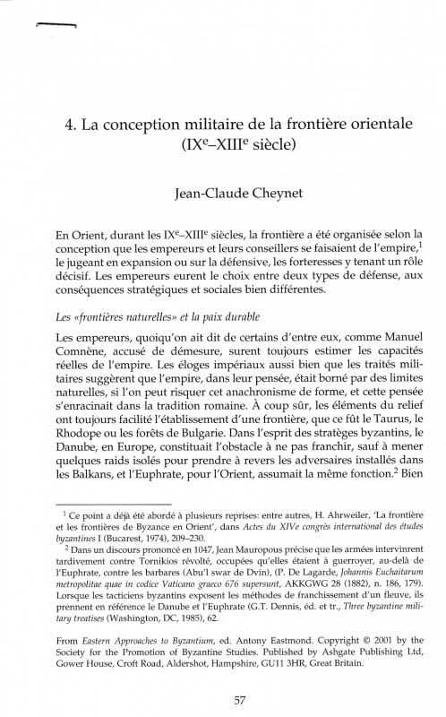 Cheynet J., 4. La conception militaire de la frontiere orientale (IX-XIII siecle...