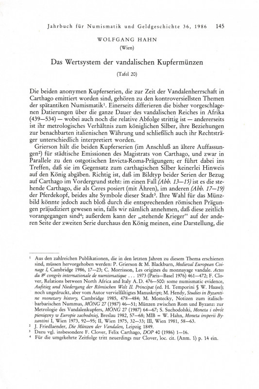 Wolfgang H., das Wersystem der vandalischen Kupfermunzen. Reprinted from "Numism...
