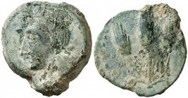 (s. II a.C.). Mauritania. Iol. AE 22. (Müller falta) (SNG. Cop. 679). 8,91 g. Pátina verde. MBC.