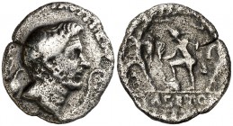 (42-40 a.C.). Sexto Pompeyo. Denario. (Spink 1392) (S. 17, como Pompeyo Magno) (Craw. 511/3a). 2,44 g. Leyendas apenas visibles. Rara. (BC-).