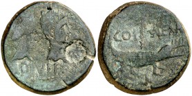 (después 29-28 a.C.). Augusto y Agripa. Nemausus (Nimes). Dupondio. (Spink 1728) (Co. 7) (RIC. 154). 18,74 g. Contramarca indeterminada en anverso. MB...