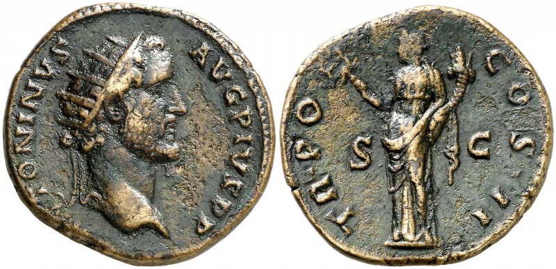 (139 d.C.). Antonino pío. Dupondio. (Spink falta) (Co. 855) (RIC. 552A). 11,40 g...