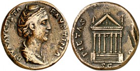 (142 d.C.). Faustina madre. Sestercio. (Spink 4632) (Co. 254) (RIC. 1148). 23,58 g. MBC+.