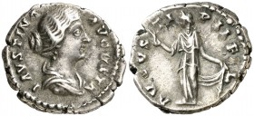(157-161 d.C.). Faustina hija. Denario. (Spink 4702) (S. 24) (RIC. 497, de Antonino pío). 3,26 g. MBC+.