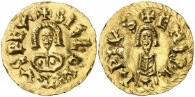 Sisebuto (612-621). Emerita (Mérida). Triente. (CNV. 258.18) (R.Pliego 286d). 1,51 g. Limpiada. (EBC-).